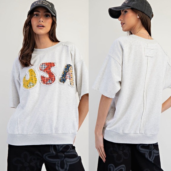 Easel Los Angeles Sweaters - Easel Los Angeles Terry Knit USA Patchwork Sweatshirt